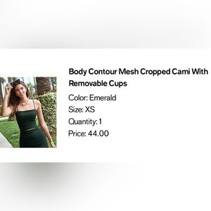 Body Contour Mesh Cropped Cami with removable cups XS Emerald Green